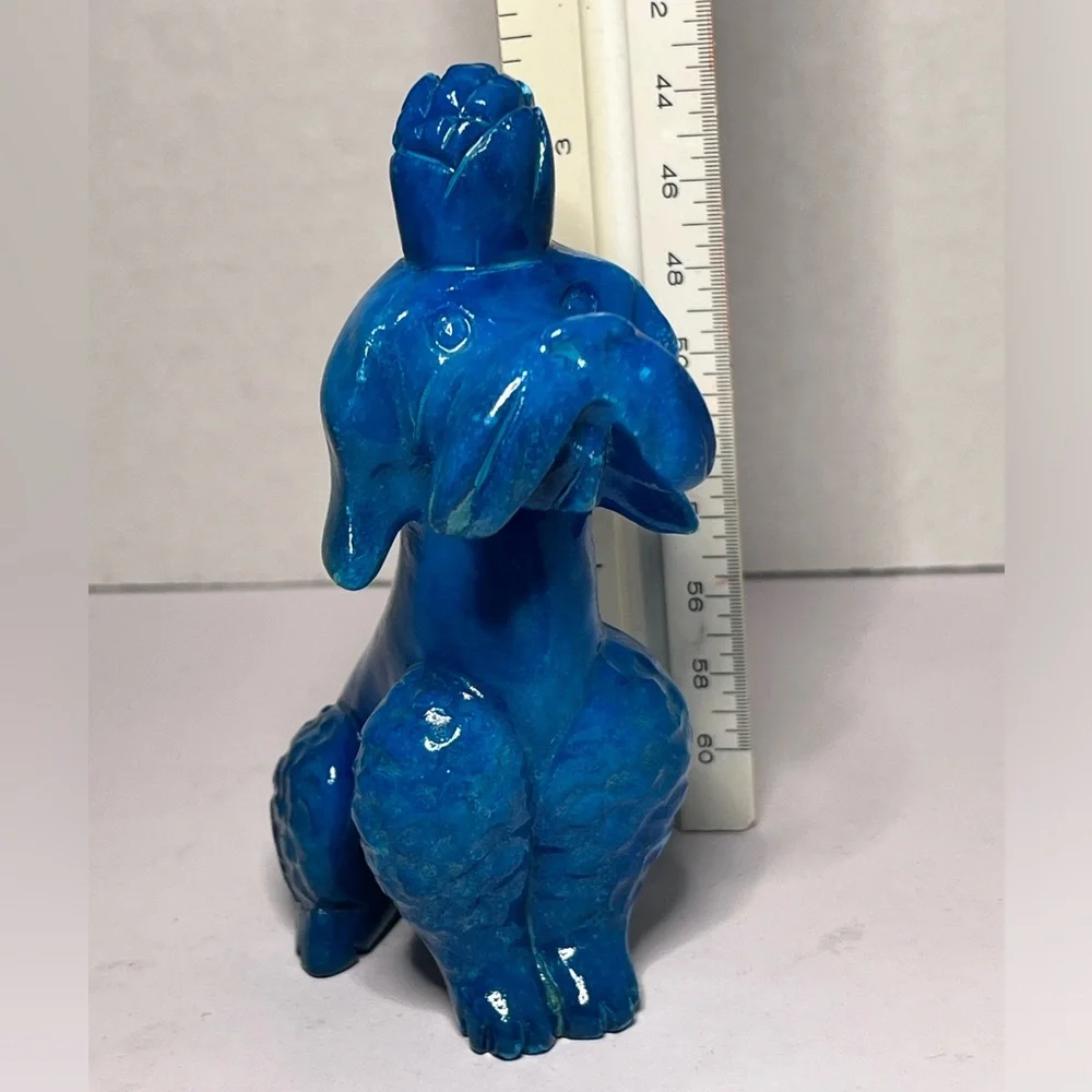 Adorable Cerulean Blue Slag Glass Poodle Dog Figurine